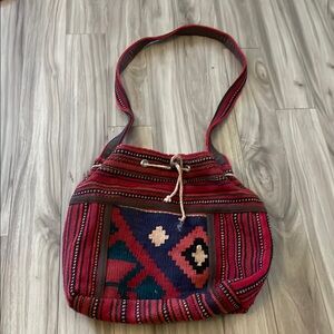 Ethnic Patterned Red and Black Tote Bag